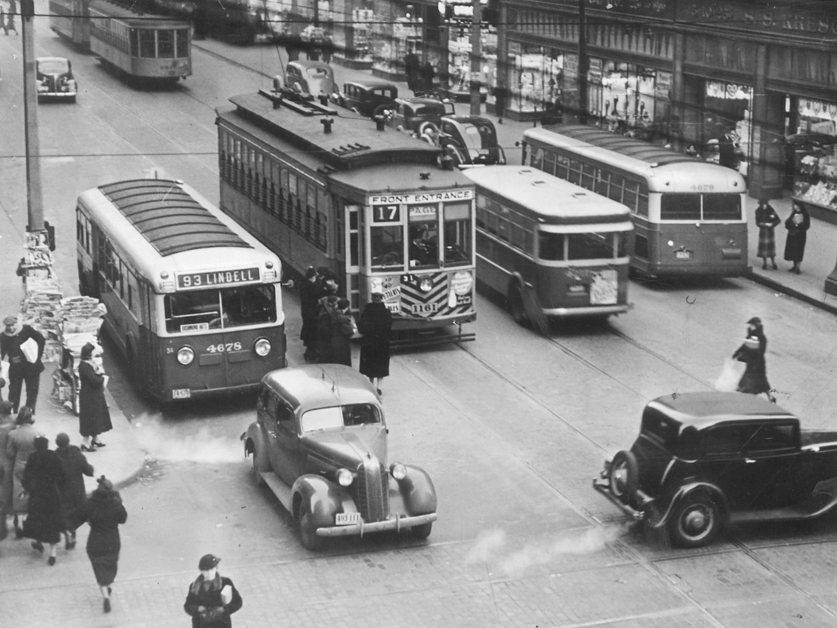 A 1938 photo of streetcars
